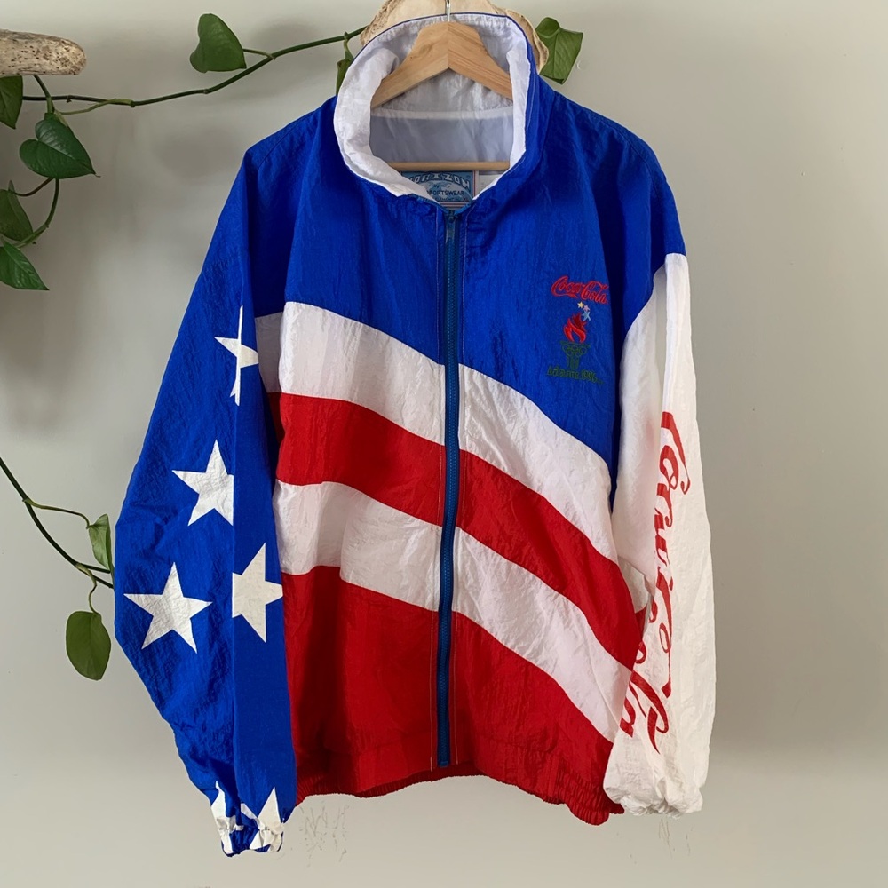 Vintage Coca-Cola American Flag Atlanta 1996 Olympics Windbreaker Jacket